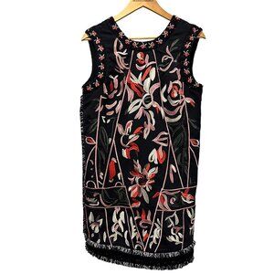 foxiedox Floral Embroidered Fringe Sleeveless Mini Dress, Black, 6